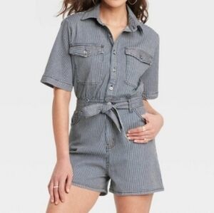 Nwt Universal Thread Stripe Denim Romper Jumpsuit